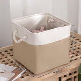 Kuber Industries Foldable Storage Basket|Polyester Toy Storage Bin|Wardrobe Organizer For Clothes (Dark Brown & Cream) (Pack Of 4)